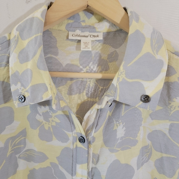 Coldwater Creek Gray Yellow Floral Button Front Tunic Top Sz 2X Lagenlook Cozy - Picture 3 of 11